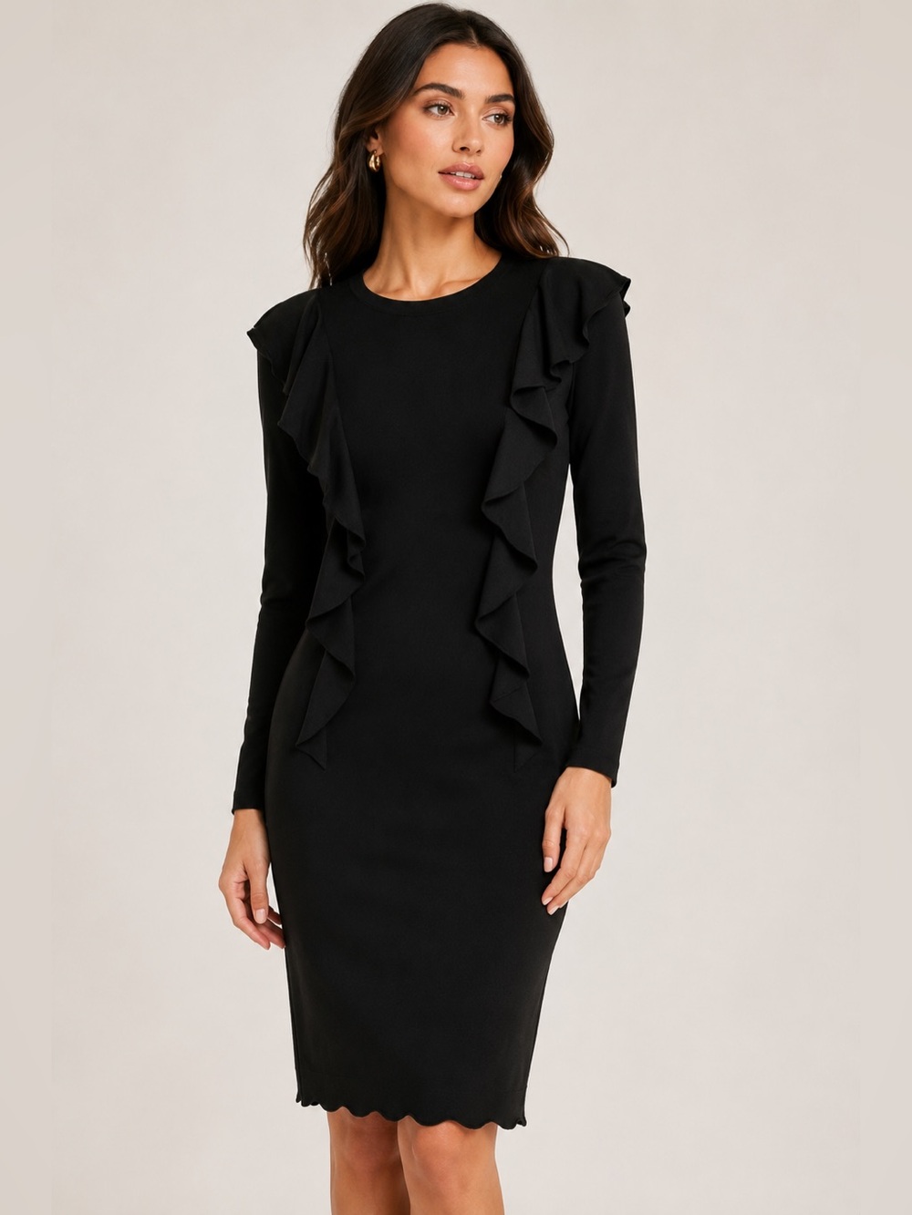 Ralph Lauren Black Ruffle Long Sleeve Sheath Dress Small